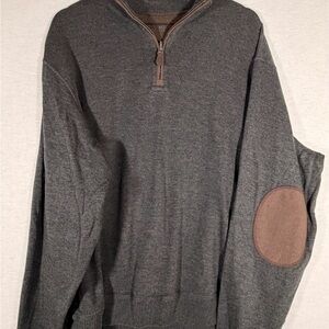 Daniel Cremieux Charcoal Zip-Up Sweater with Brown Elbow Patches